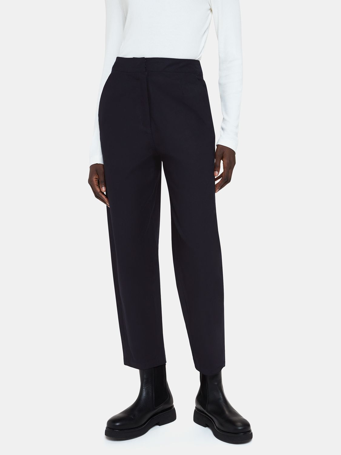Whistles Carla Barrel Cotton Trousers, Navy at John Lewis & Partners