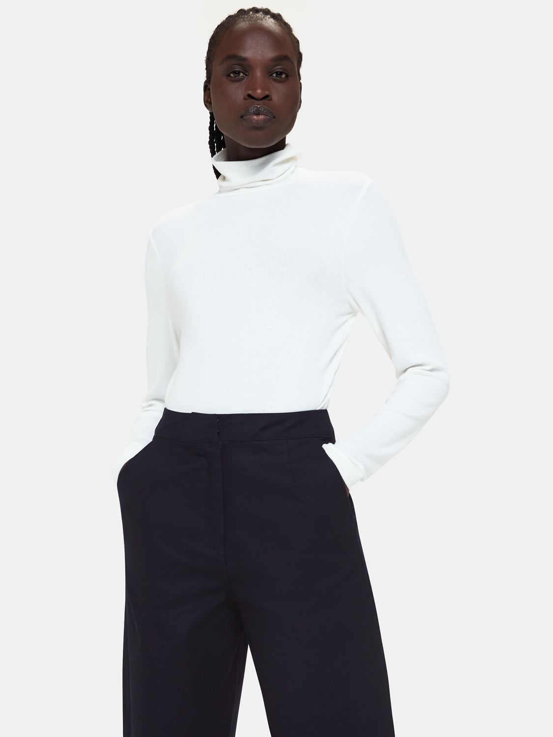 Buy Whistles Carla Barrel Cotton Trousers, Navy Online at johnlewis.com