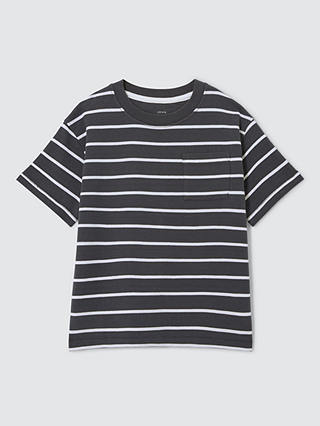 John Lewis Kids' Stripe Short Sleeve T-Shirt, Charcoal