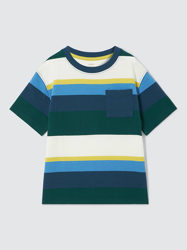 John Lewis Multi Block Stripe T-Shirt, Blue/Multi