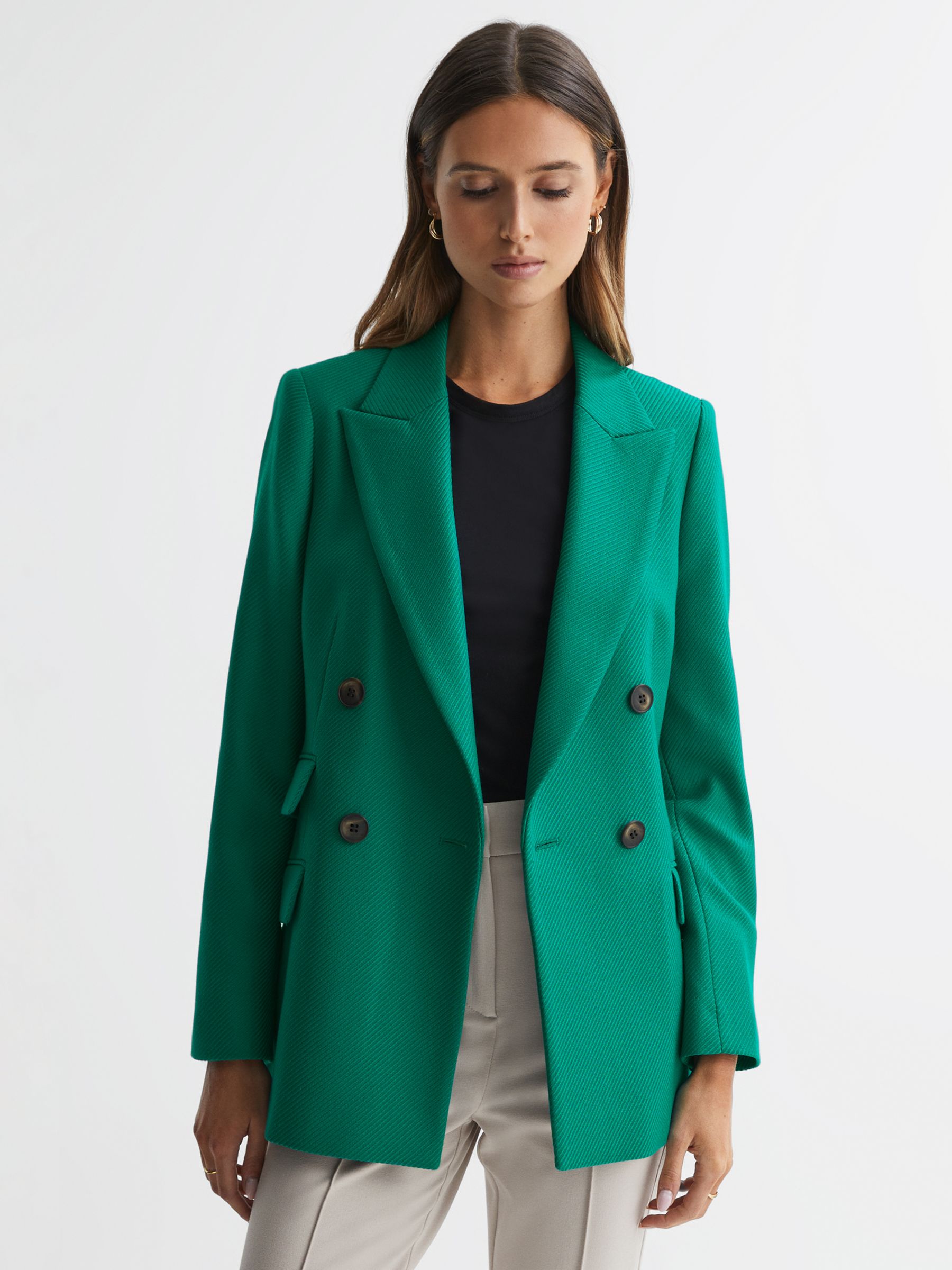 Reiss Logan Twill Blazer, Green at John Lewis & Partners