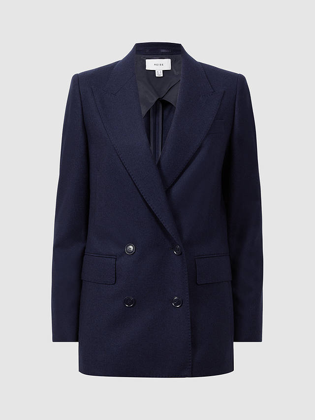 Reiss Lorena Double Breasted Wool Flannel Blazer, Navy at John Lewis ...