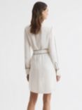 Reiss Elainy Piping Detail Belted Dress, Cream/Black
