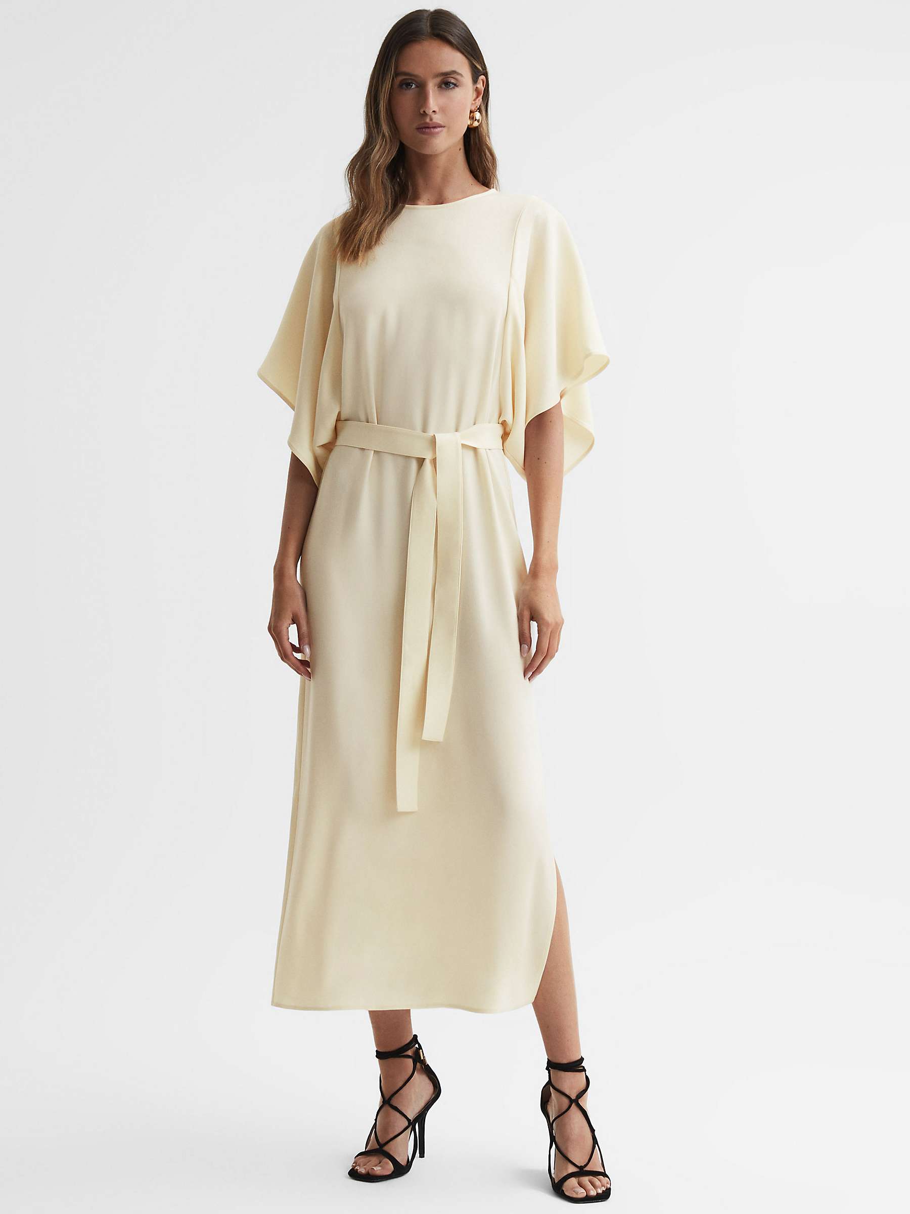 Buy Reiss Louise Cape-Sleeve Midi Dress, Lemon Online at johnlewis.com