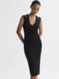 Reiss Kara Rib Knit Double Strap Bodycon Midi Dress, Black