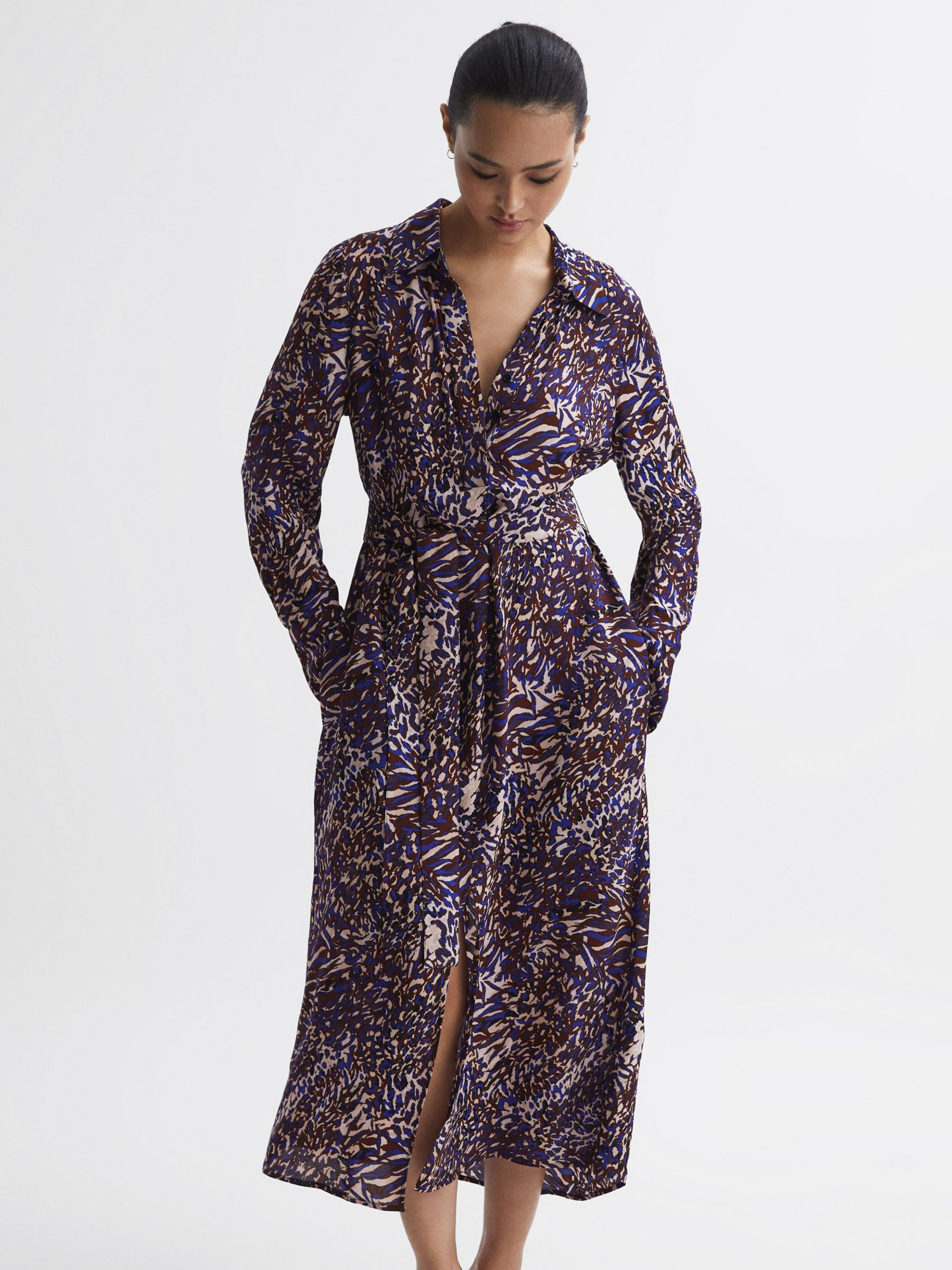 Reiss Tabitha Petite Animal Print Midi Dress, Multi at John Lewis ...