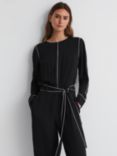 Reiss Esther Piping Detail Jumpsuit, Black/White
