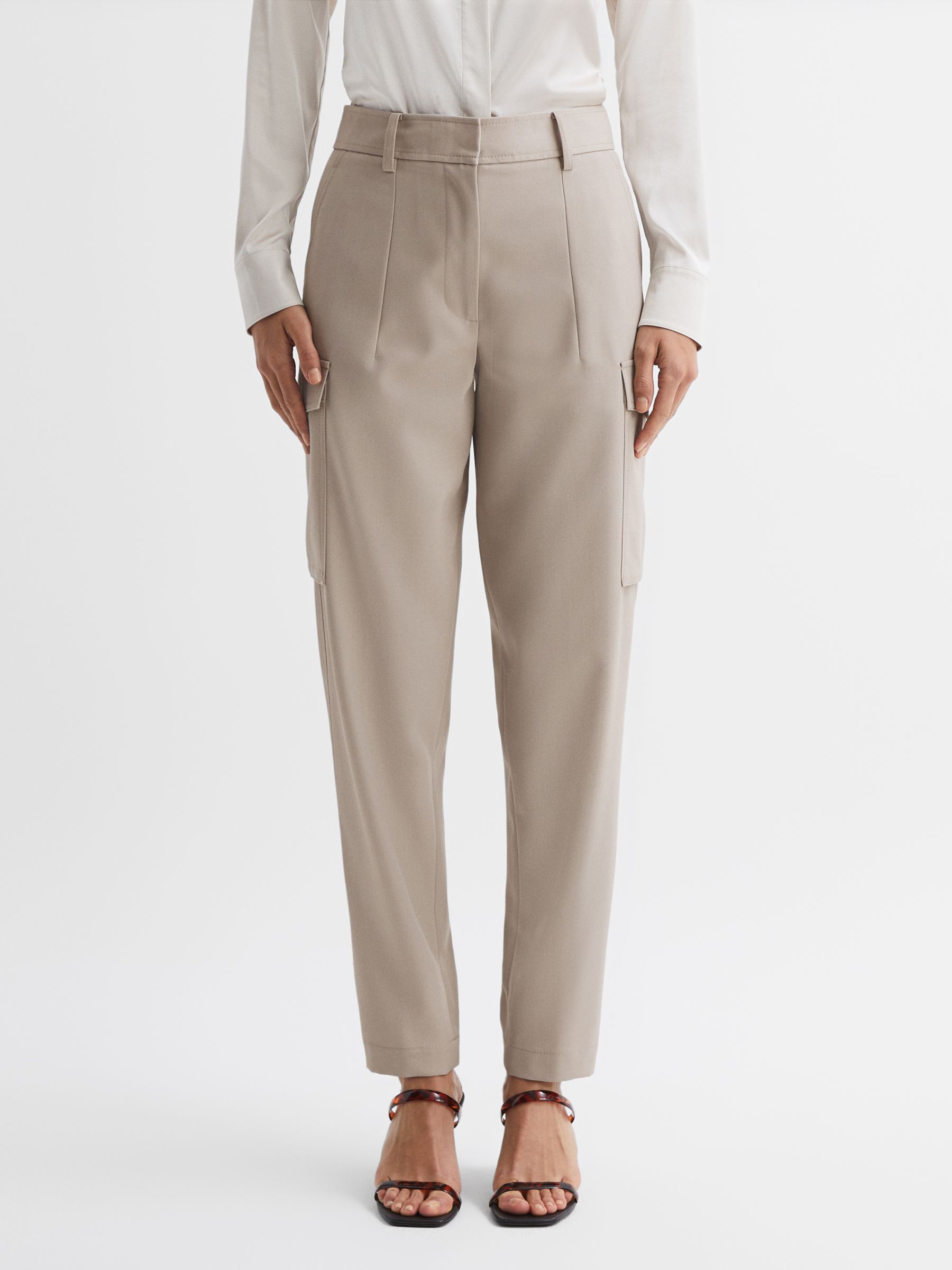 Reiss Violet Wool Blend Cargo Trousers, Neutral at John Lewis & Partners