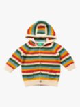 Little Green Radicals Baby Rainbow Stripe Cosy Knitted Hooded Cardigan, Multi