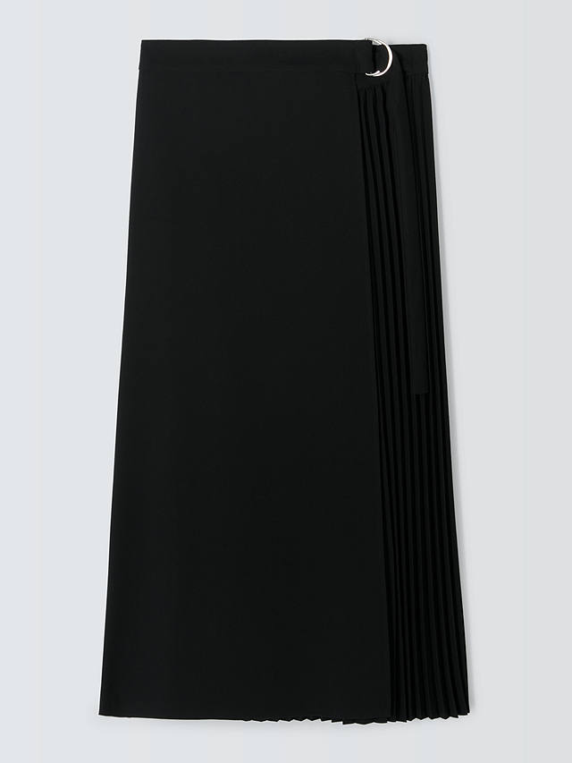 John Lewis Woven Pleated Midi Skirt, Black