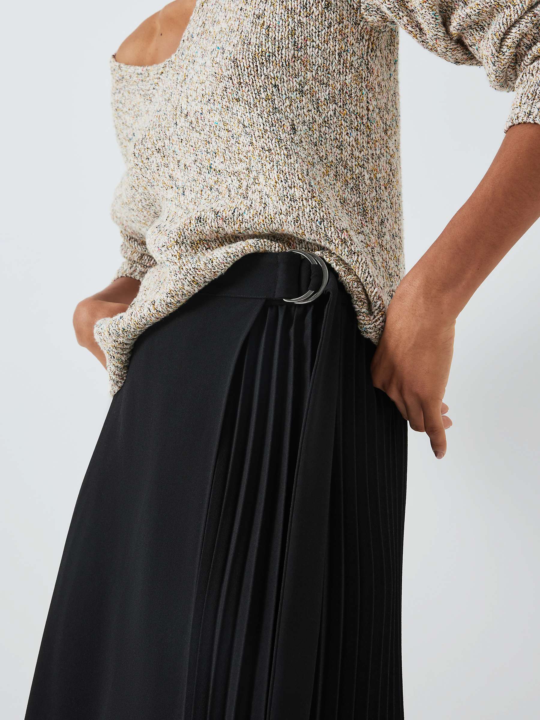 Buy John Lewis Woven Pleated Midi Skirt, Black Online at johnlewis.com