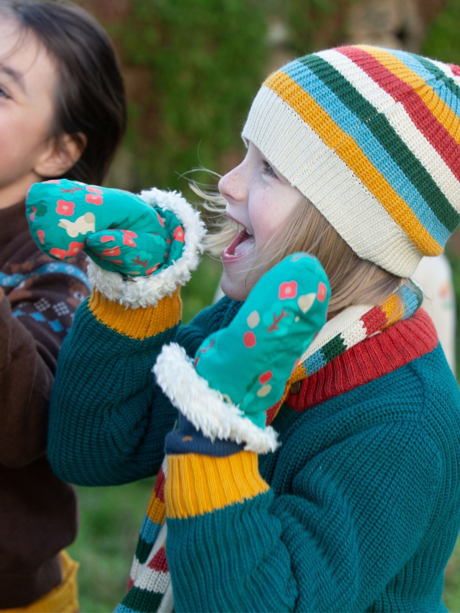 Buy Little Green Radicals Kids' Forest Walk Sherpa Lined Mittens, Turquoise Online at johnlewis.com