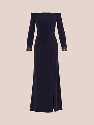 Adrianna Papell Metallic Beaded Maxi Dress, Light Navy
