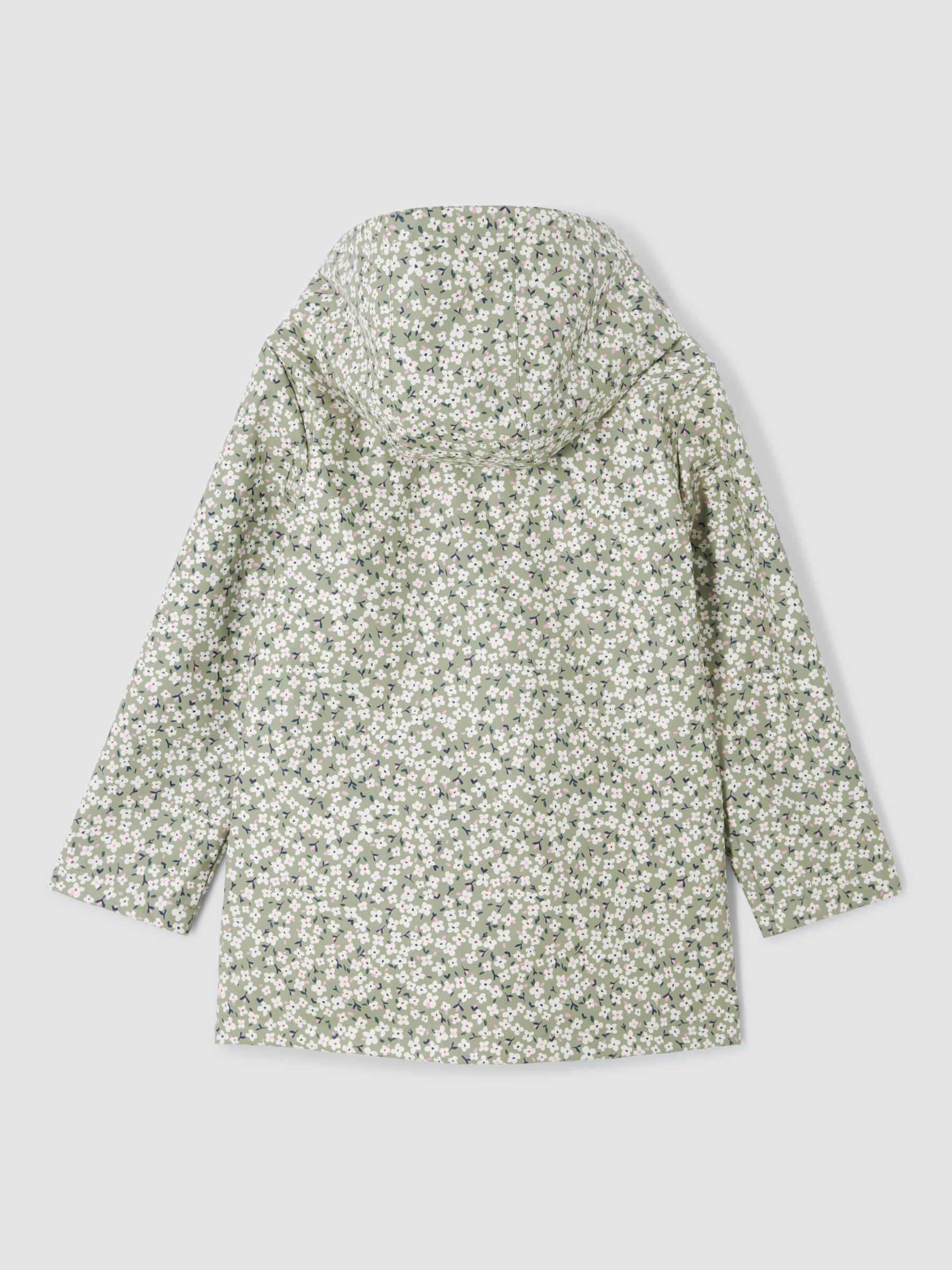 John Lewis Kids' Floral Print Shower Resistant Hooded Mac, Green/Multi, 8 years