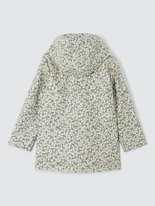 John Lewis Kids' Floral Print Shower Resistant Hooded Mac, Green/Multi