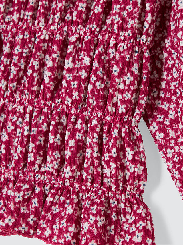 John Lewis Kids' Floral Print Long Sleeve Crinkle Top, Cactus Flower