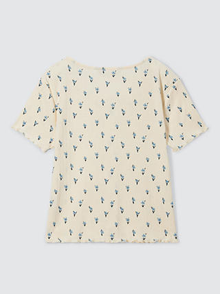John Lewis Kids' Short Sleeve Button Floral T-Shirt, Egret