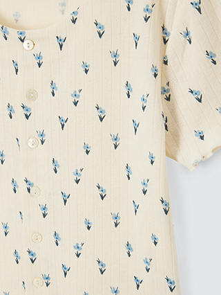 John Lewis Kids' Short Sleeve Button Floral T-Shirt, Egret