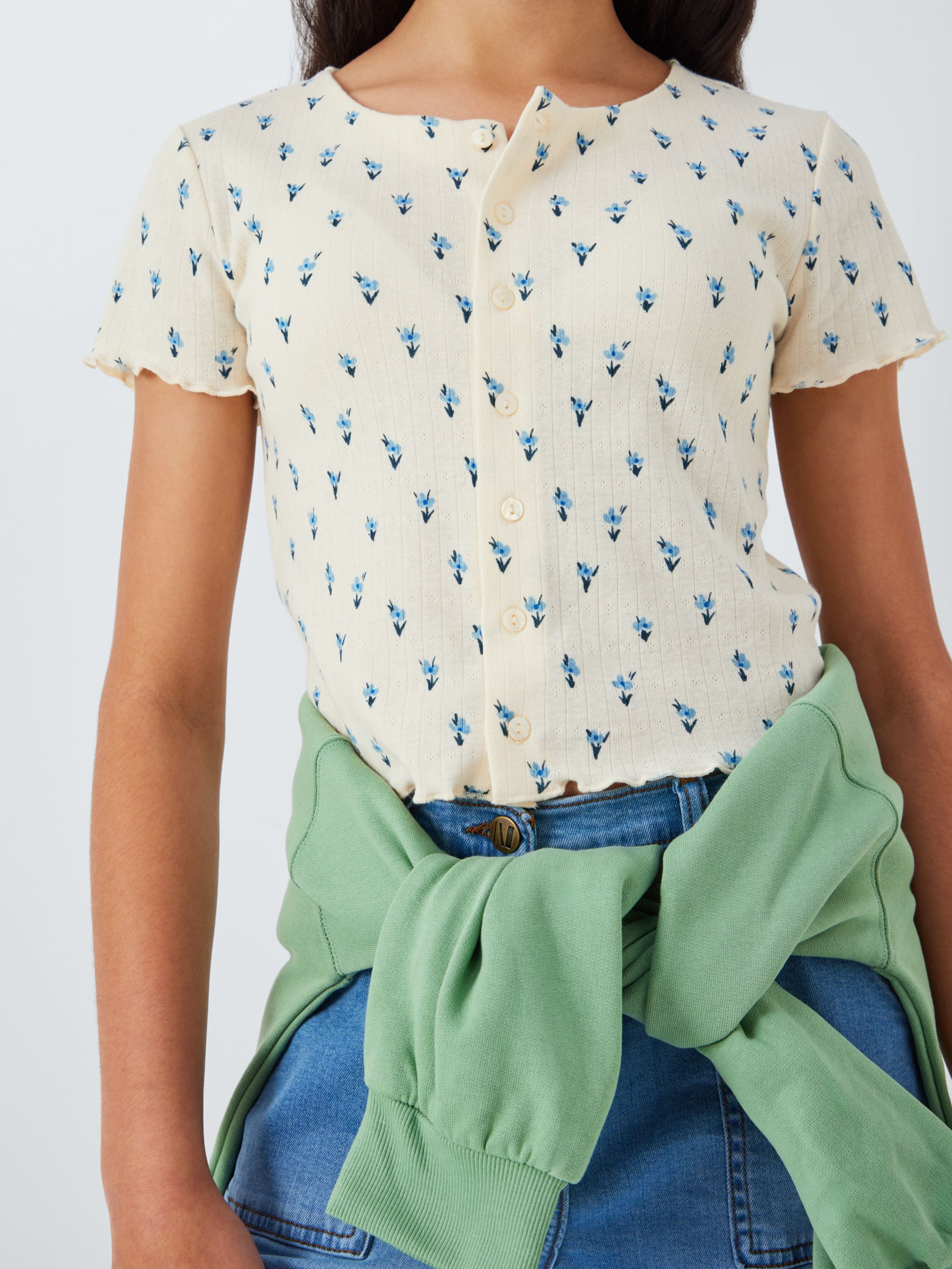 Buy John Lewis Kids' Short Sleeve Button Floral T-Shirt, Egret Online at johnlewis.com