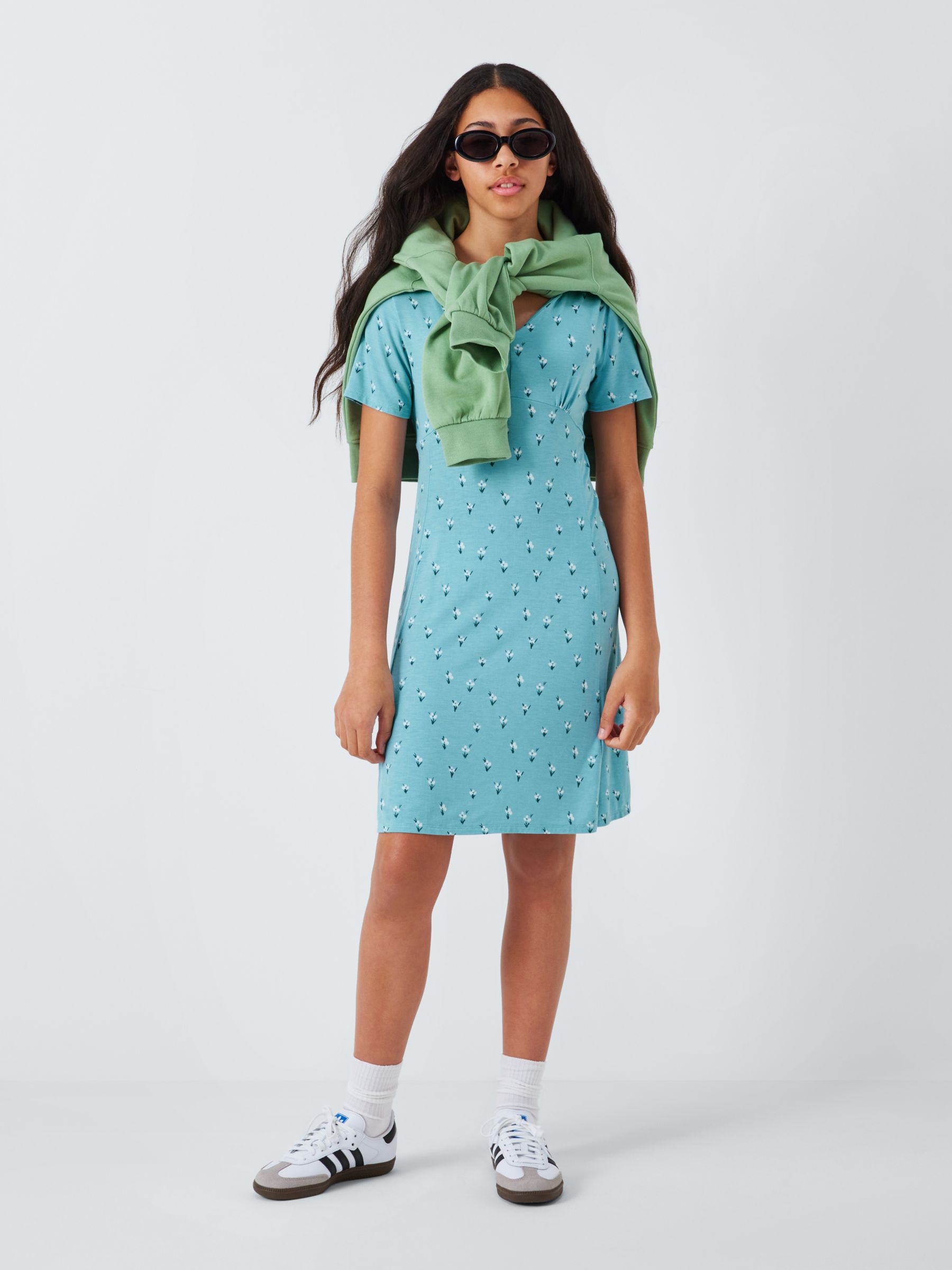 Buy John Lewis Kids' Floral Short Sleeve Tea Dress, Forget-me-not Online at johnlewis.com