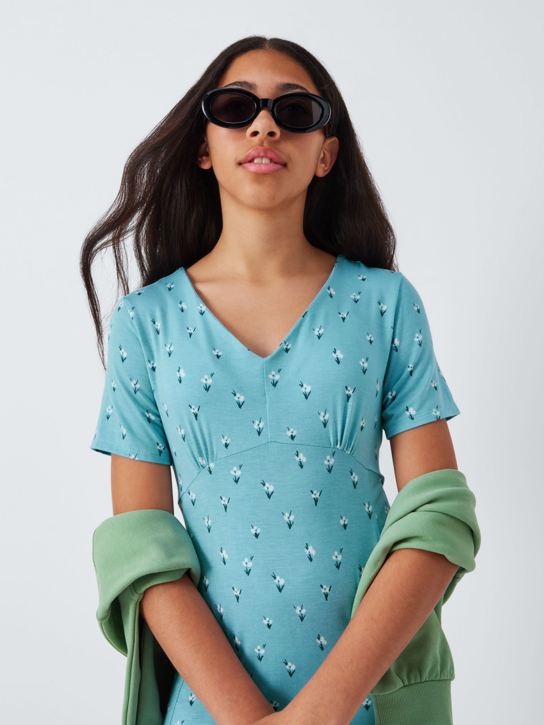 Buy John Lewis Kids' Floral Short Sleeve Tea Dress, Forget-me-not Online at johnlewis.com
