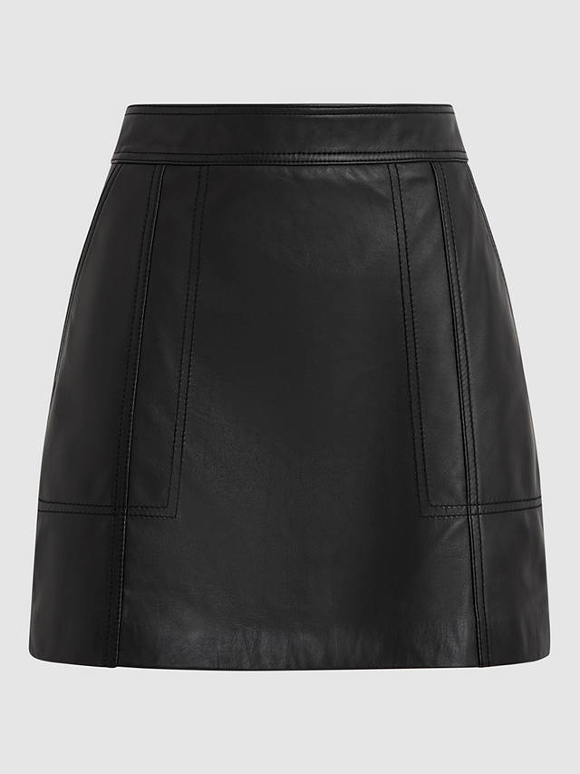 Reiss Edie High Waisted Leather Mini Skirt, Black