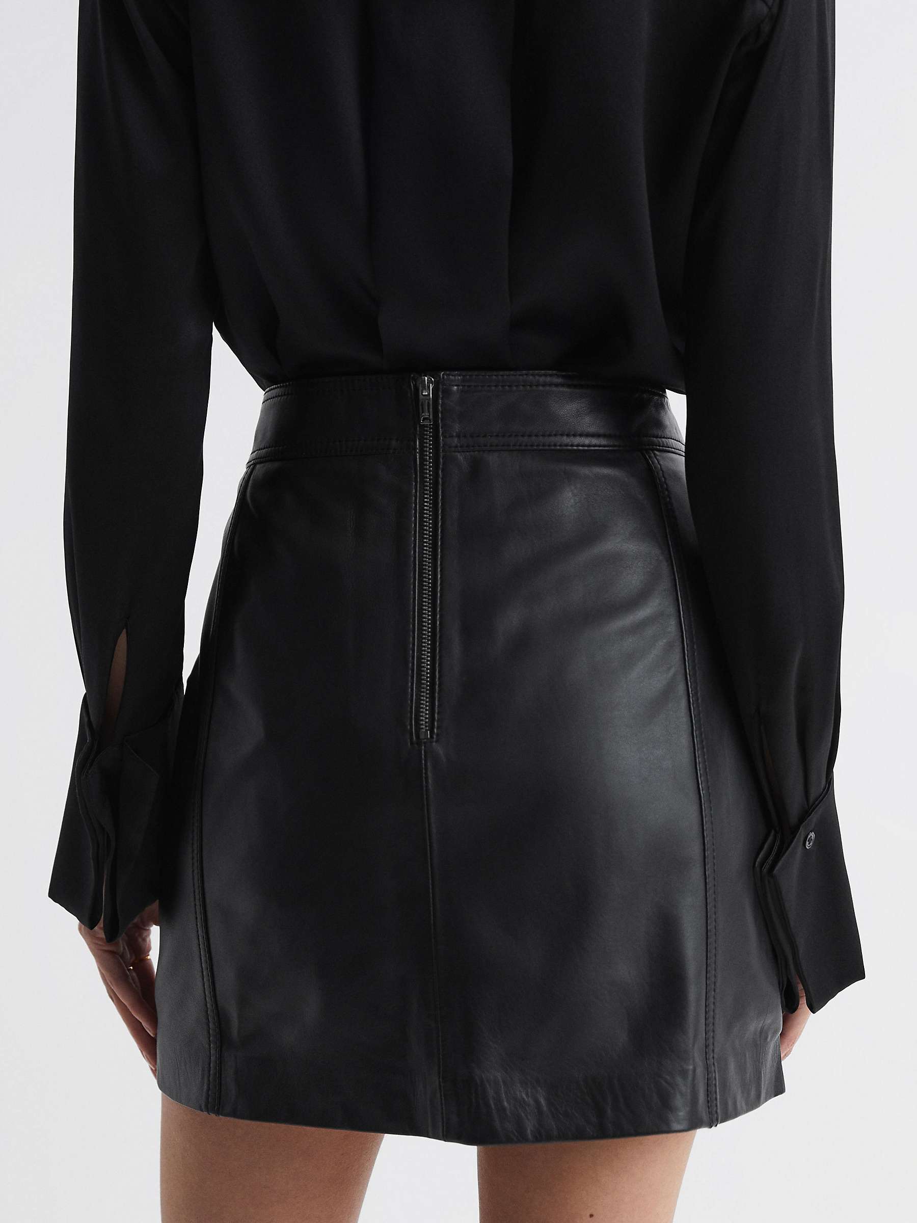 Buy Reiss Edie High Waisted Leather Mini Skirt, Black Online at johnlewis.com