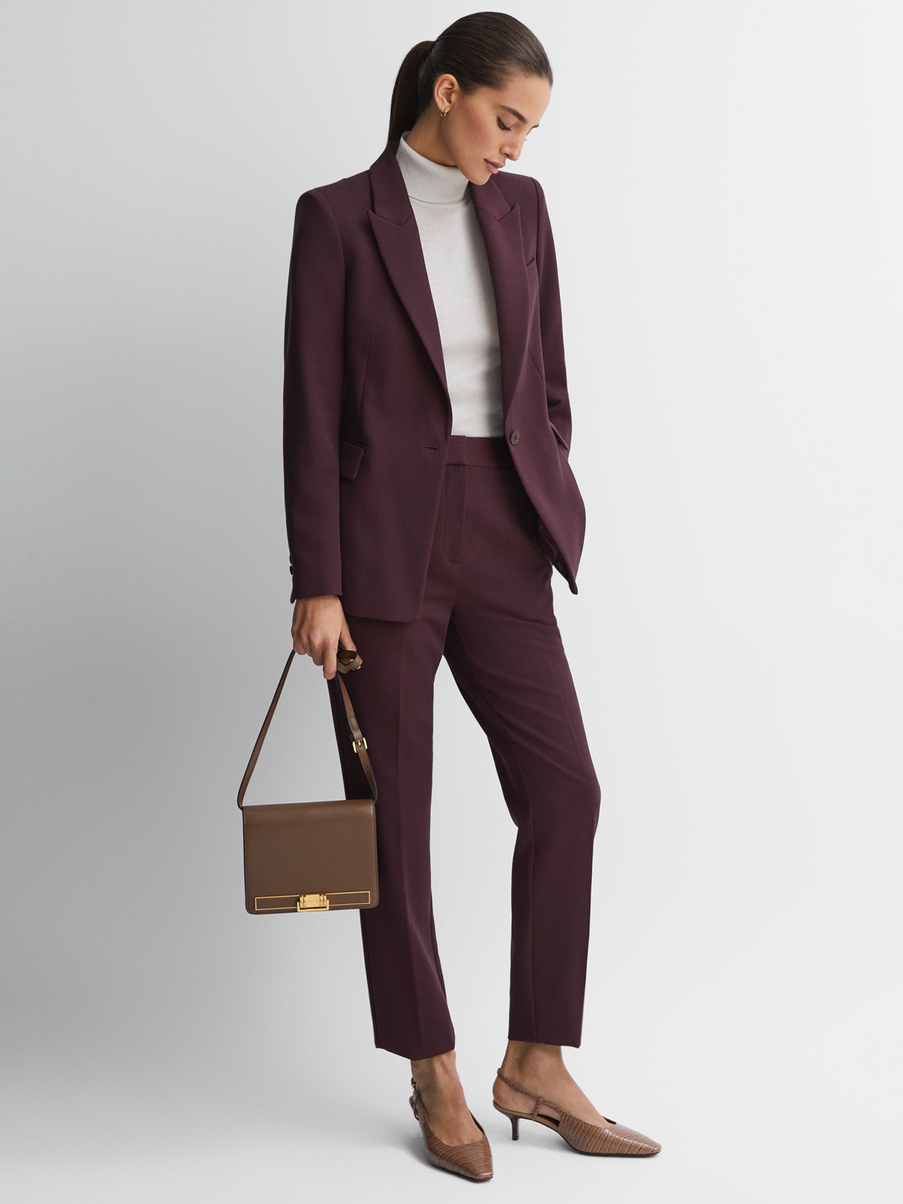 Reiss Gabi Slim Fit Tailored Suit Trousers, Berry at John Lewis & Partners