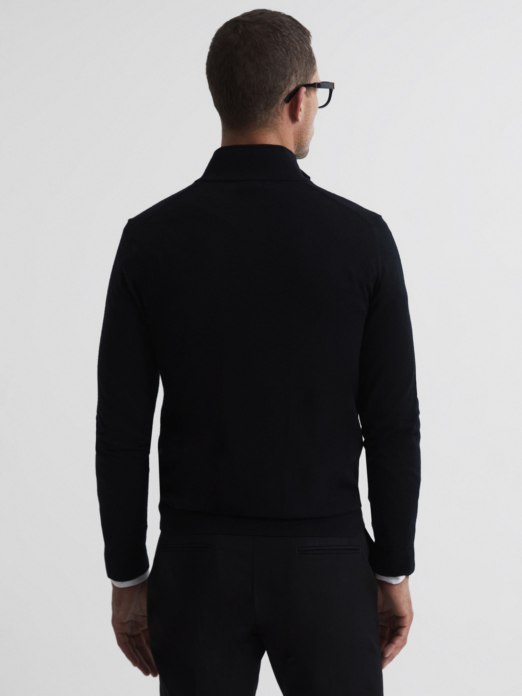 Reiss Hampshire Long Sleeve Merino Zip Jacket, Black at John Lewis ...