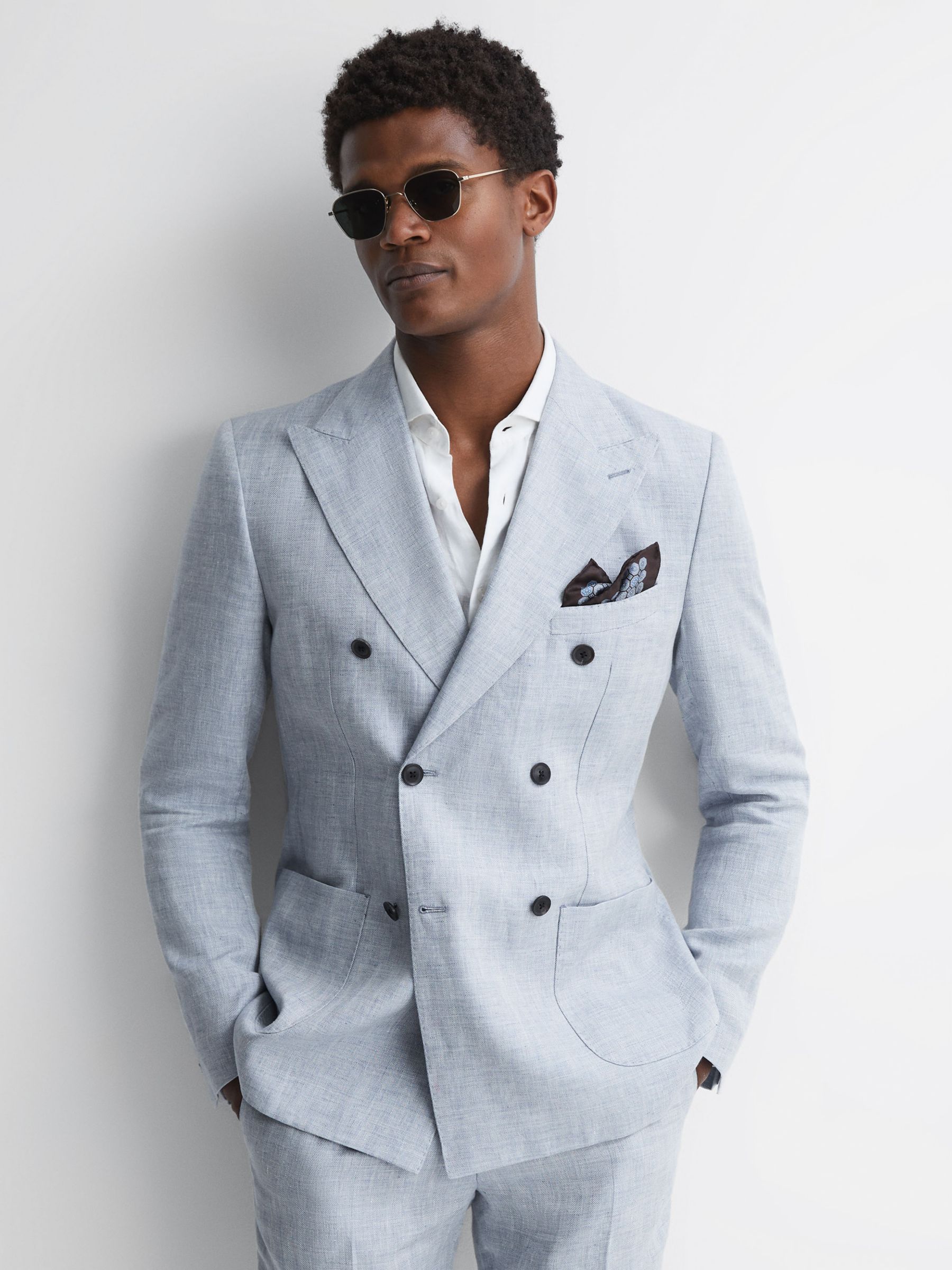 Reiss Lagoon Peak Linen Suit Blazer, Soft Blue, 36