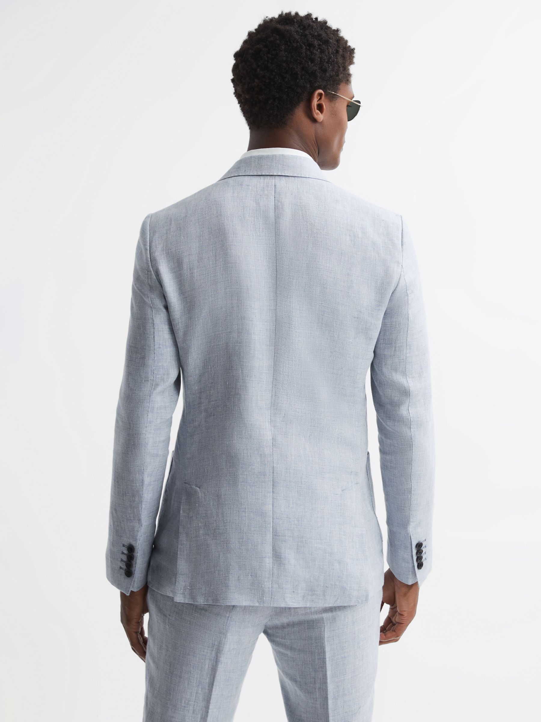 Reiss Lagoon Peak Linen Suit Blazer, Soft Blue, 36