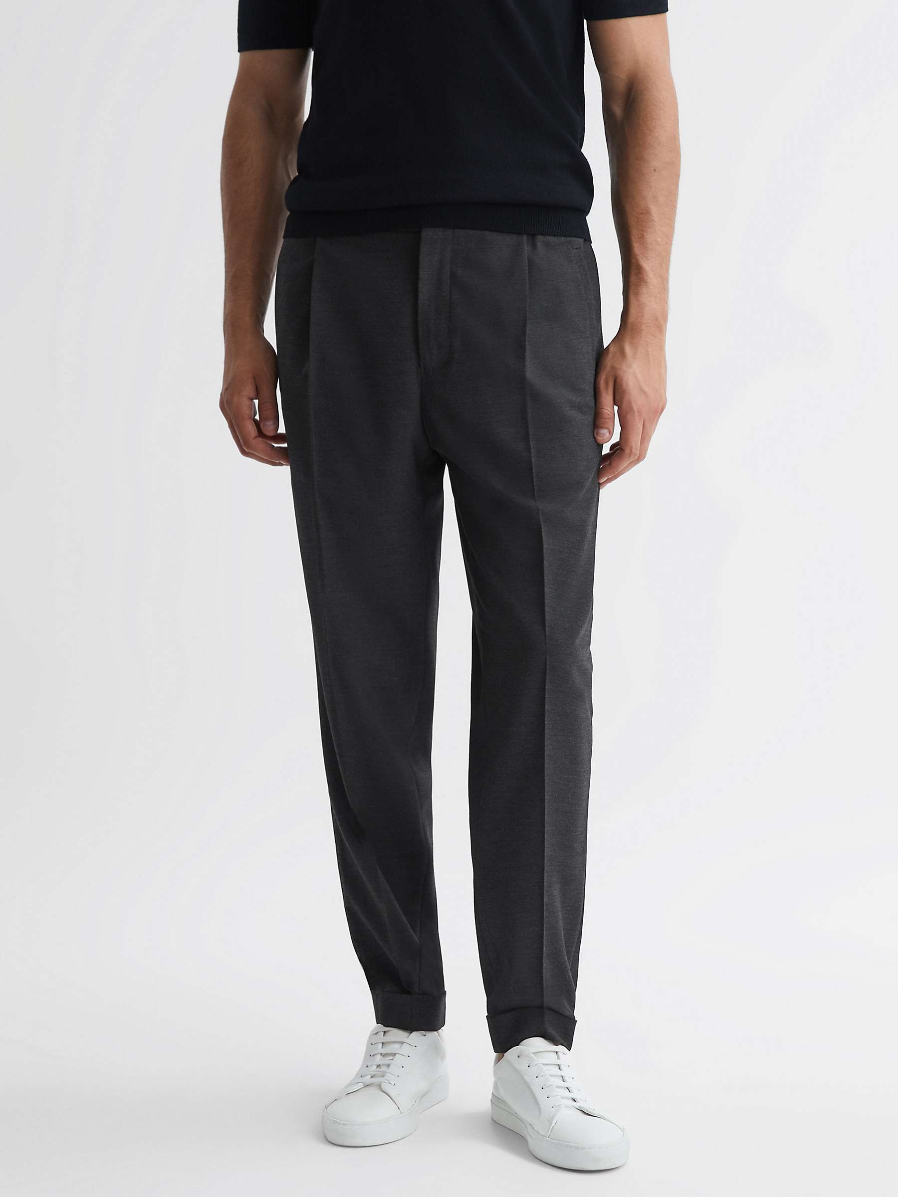 Buy Reiss Brighton Pleated Relaxed Trousers, Charcoal Online at johnlewis.com