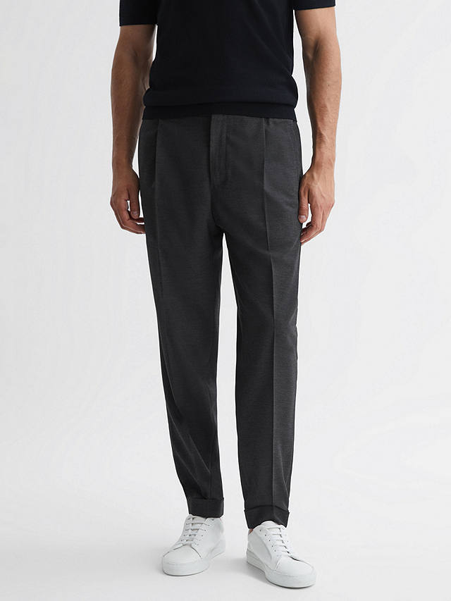 Reiss Brighton Pleated Relaxed Trousers, Charcoal