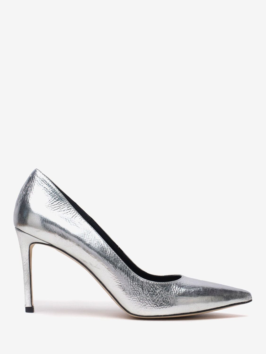 Mint Velvet Metallic Leather Court Shoes, Silver at John Lewis & Partners