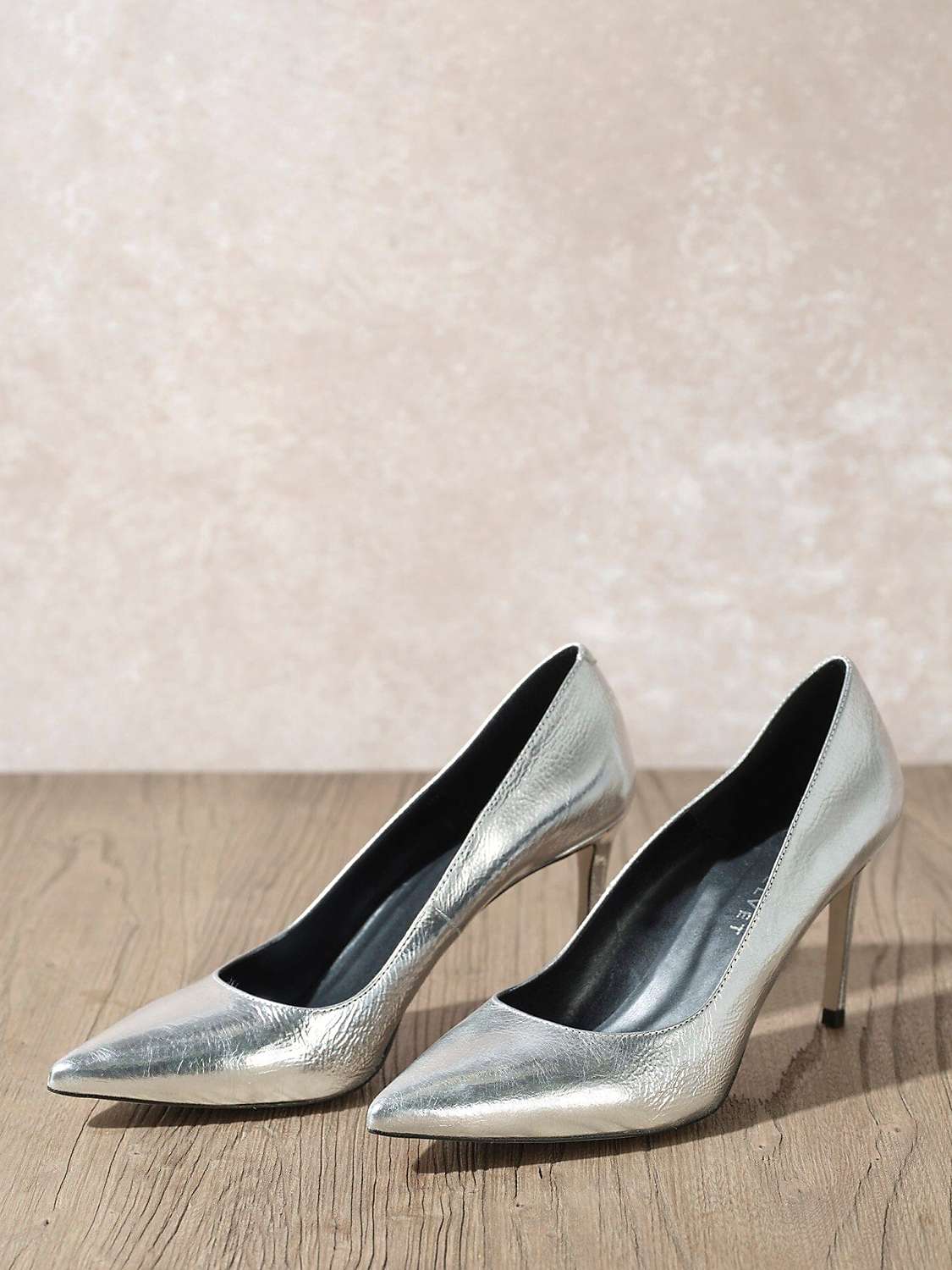 Mint Velvet Metallic Leather Court Shoes, Silver at John Lewis & Partners