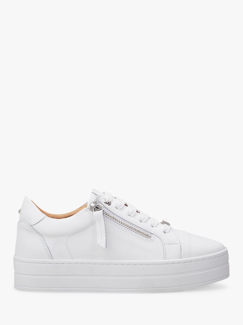 Moda in Pelle Abbiy Zip Detail Leather Trainers, White at John Lewis ...