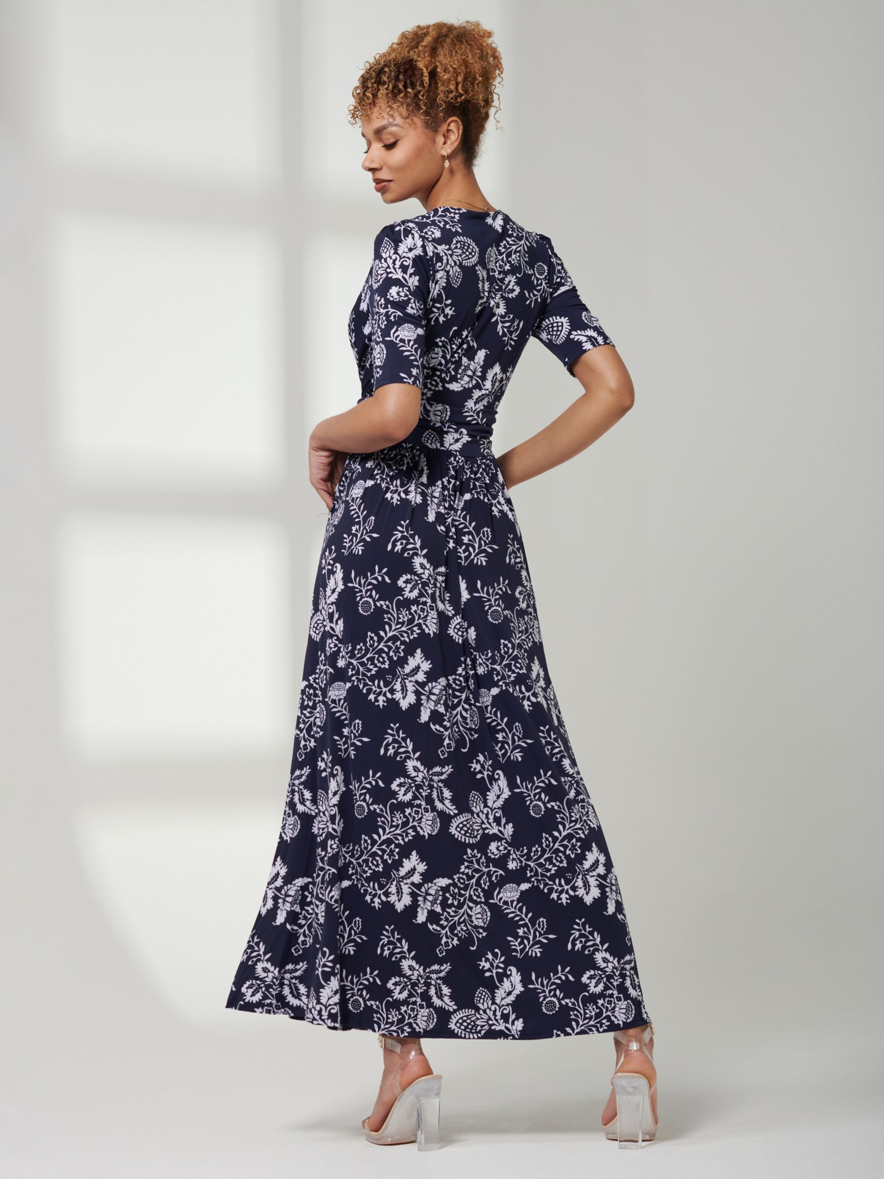 Buy Jolie Moi Pleat Floral Maxi Jersey Dress, Navy/White Online at johnlewis.com