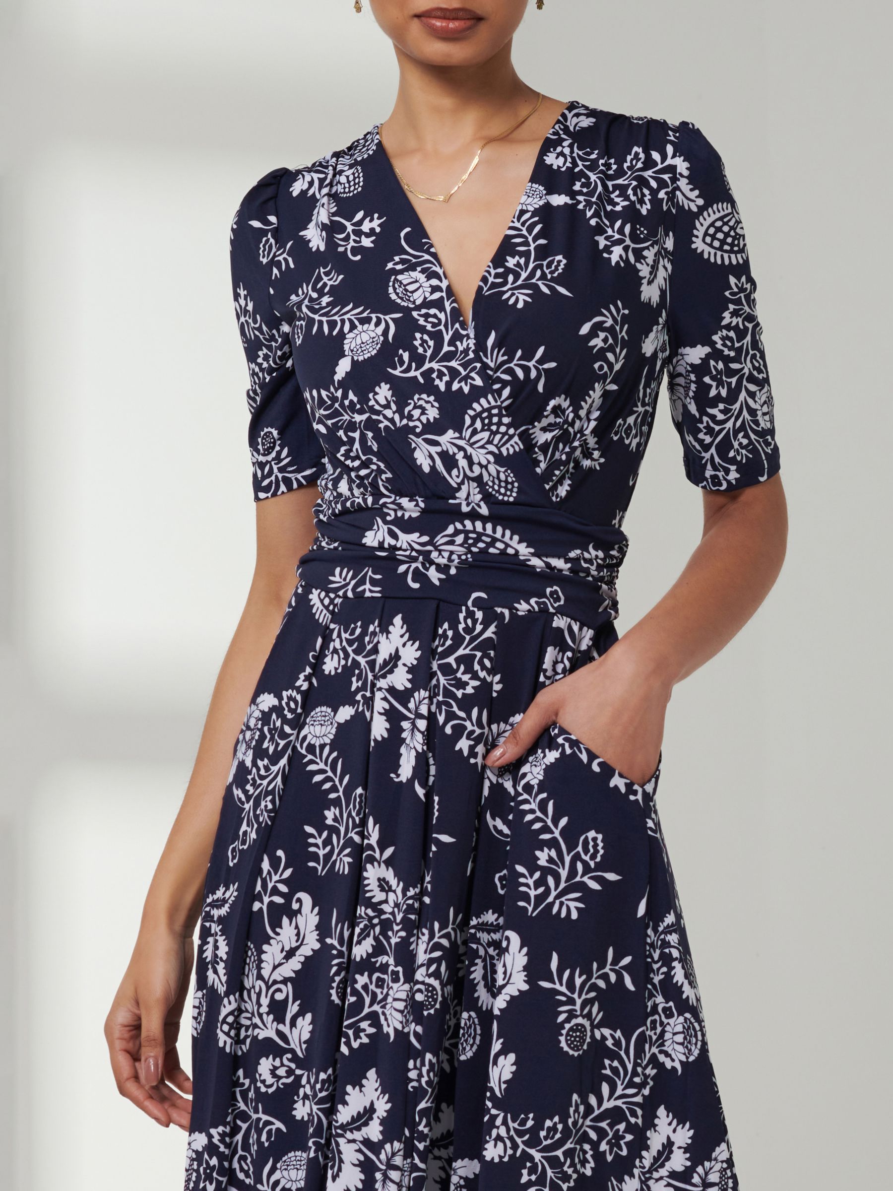 Buy Jolie Moi Pleat Floral Maxi Jersey Dress, Navy/White Online at johnlewis.com