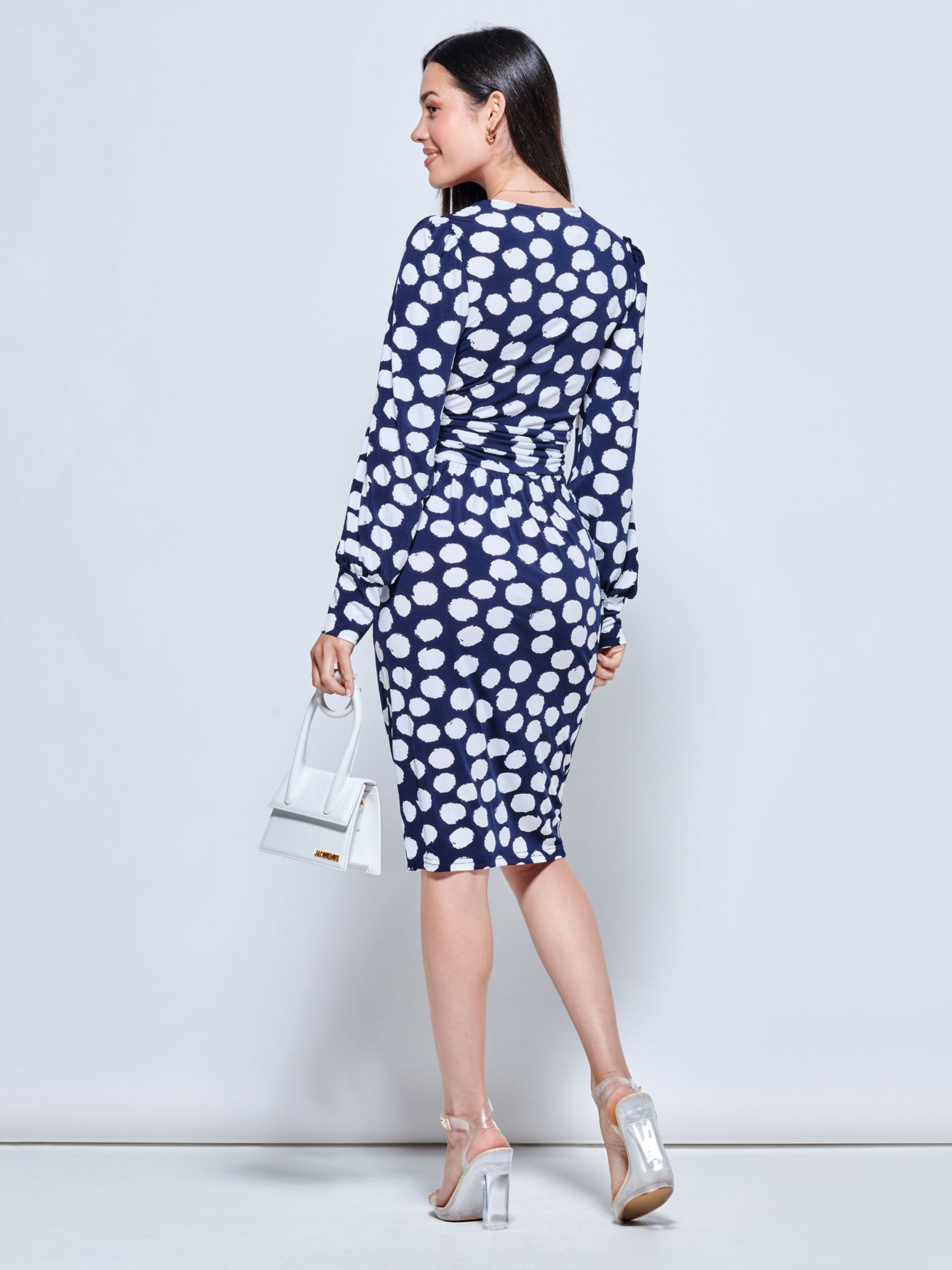 Buy Jolie Moi Spot Print Ruched Waist Jersey Dress, Navy/Multi Online at johnlewis.com