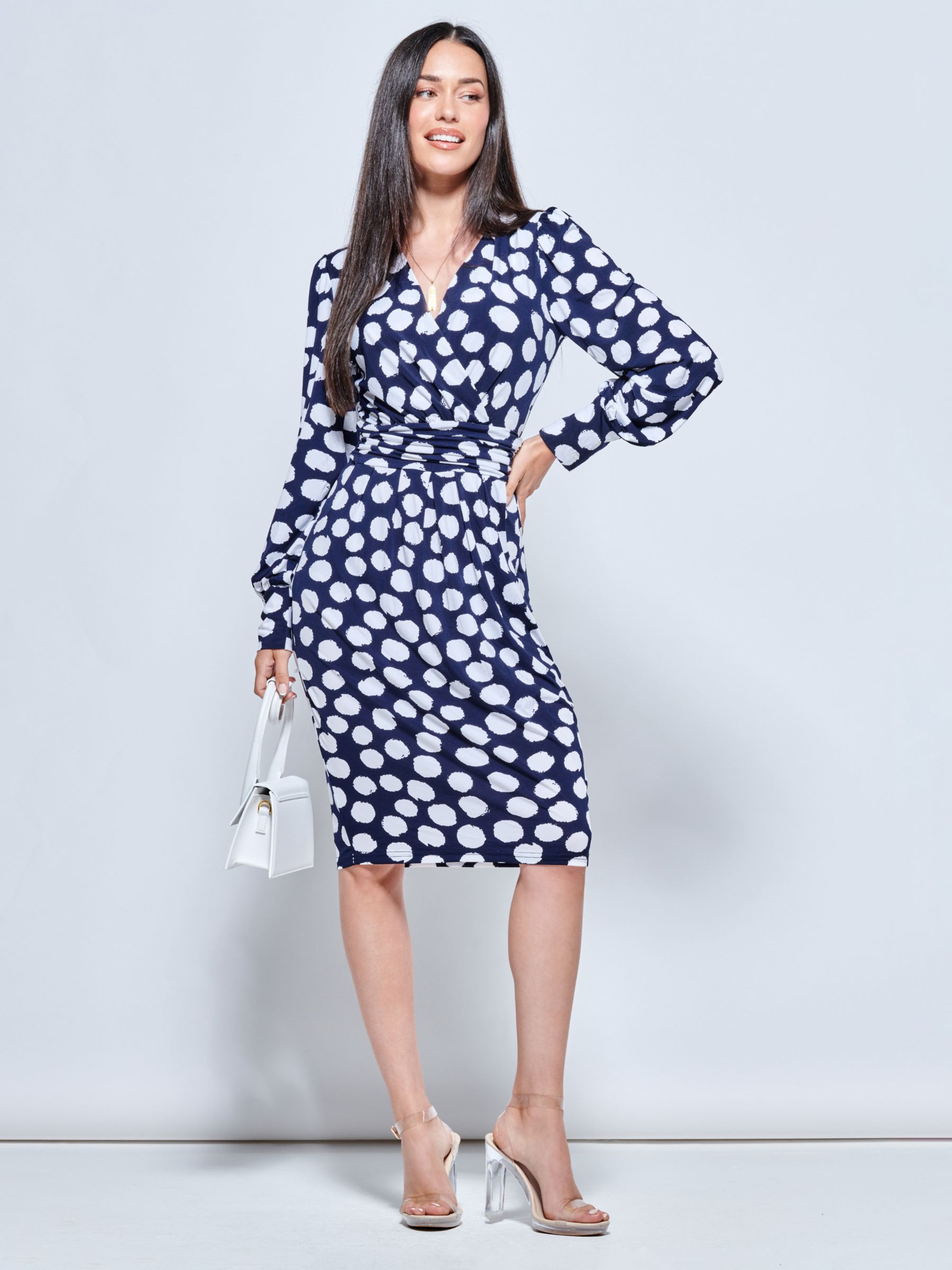 Buy Jolie Moi Spot Print Ruched Waist Jersey Dress, Navy/Multi Online at johnlewis.com