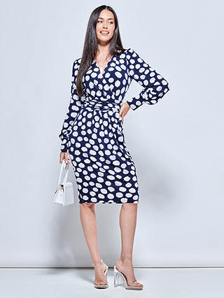 Jolie Moi Spot Print Ruched Waist Jersey Dress, Navy/Multi