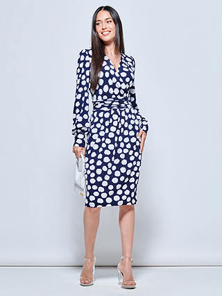 Jolie Moi Spot Print Ruched Waist Jersey Dress, Navy/Multi