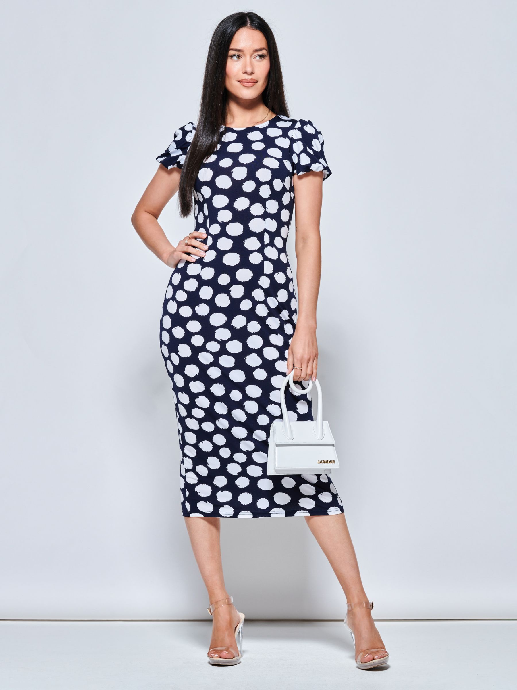 Jolie Moi Floral Ruched Mesh Midi Dress, Navy