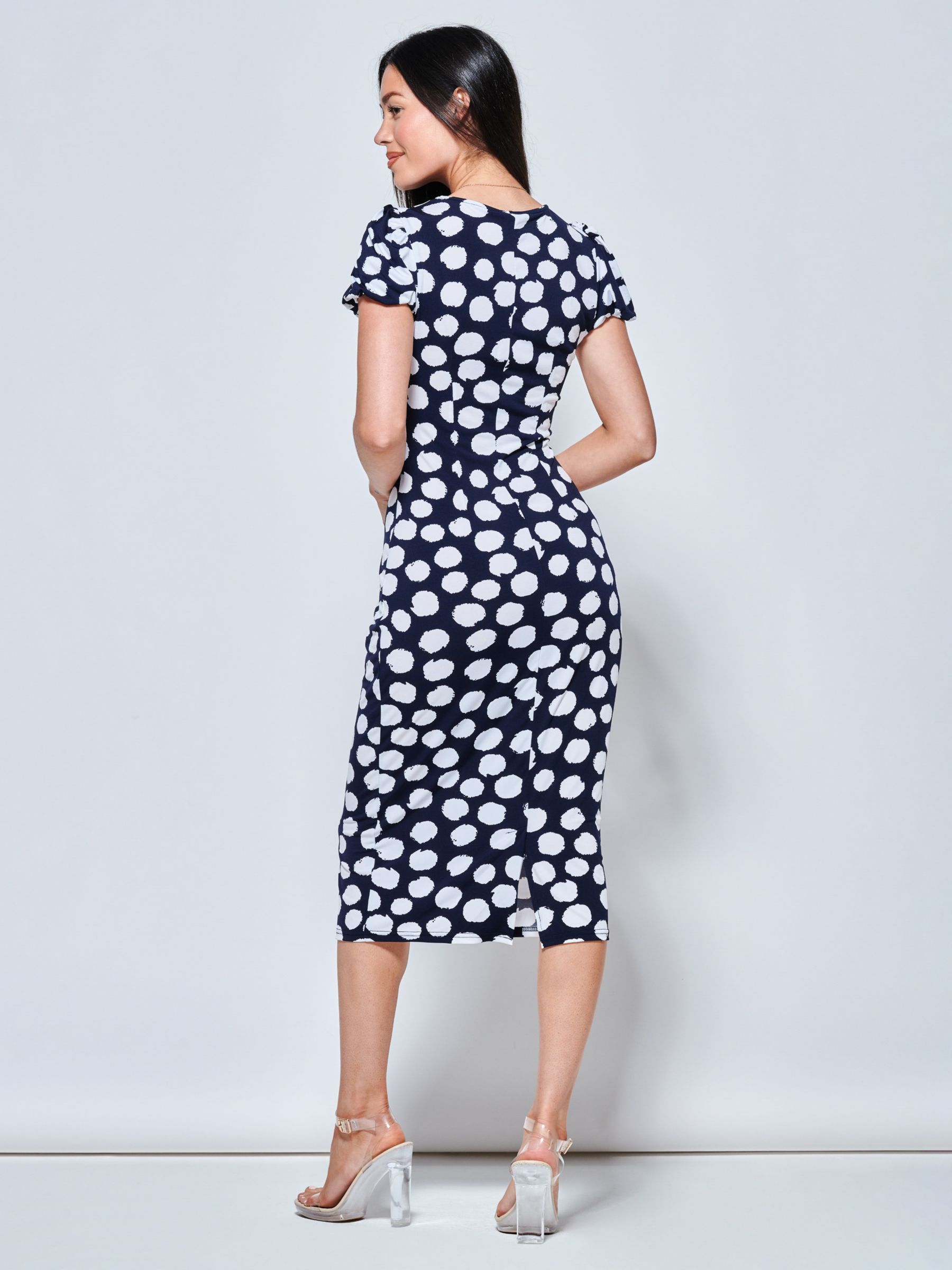 Buy Jolie Moi Short Sleeve Jersey Bodycon Midi Dress, Navy Polka Dot Online at johnlewis.com