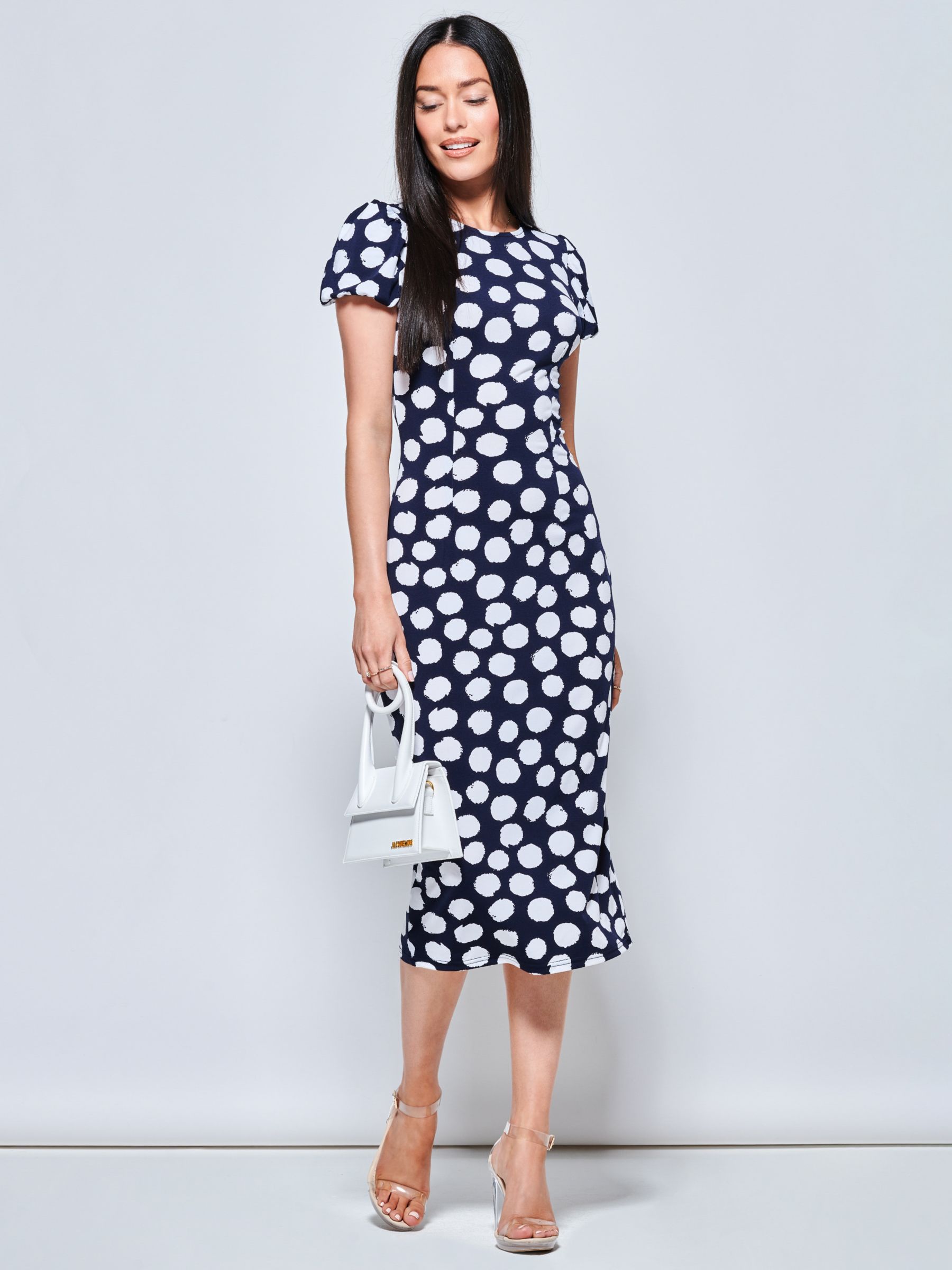 Buy Jolie Moi Short Sleeve Jersey Bodycon Midi Dress, Navy Polka Dot Online at johnlewis.com