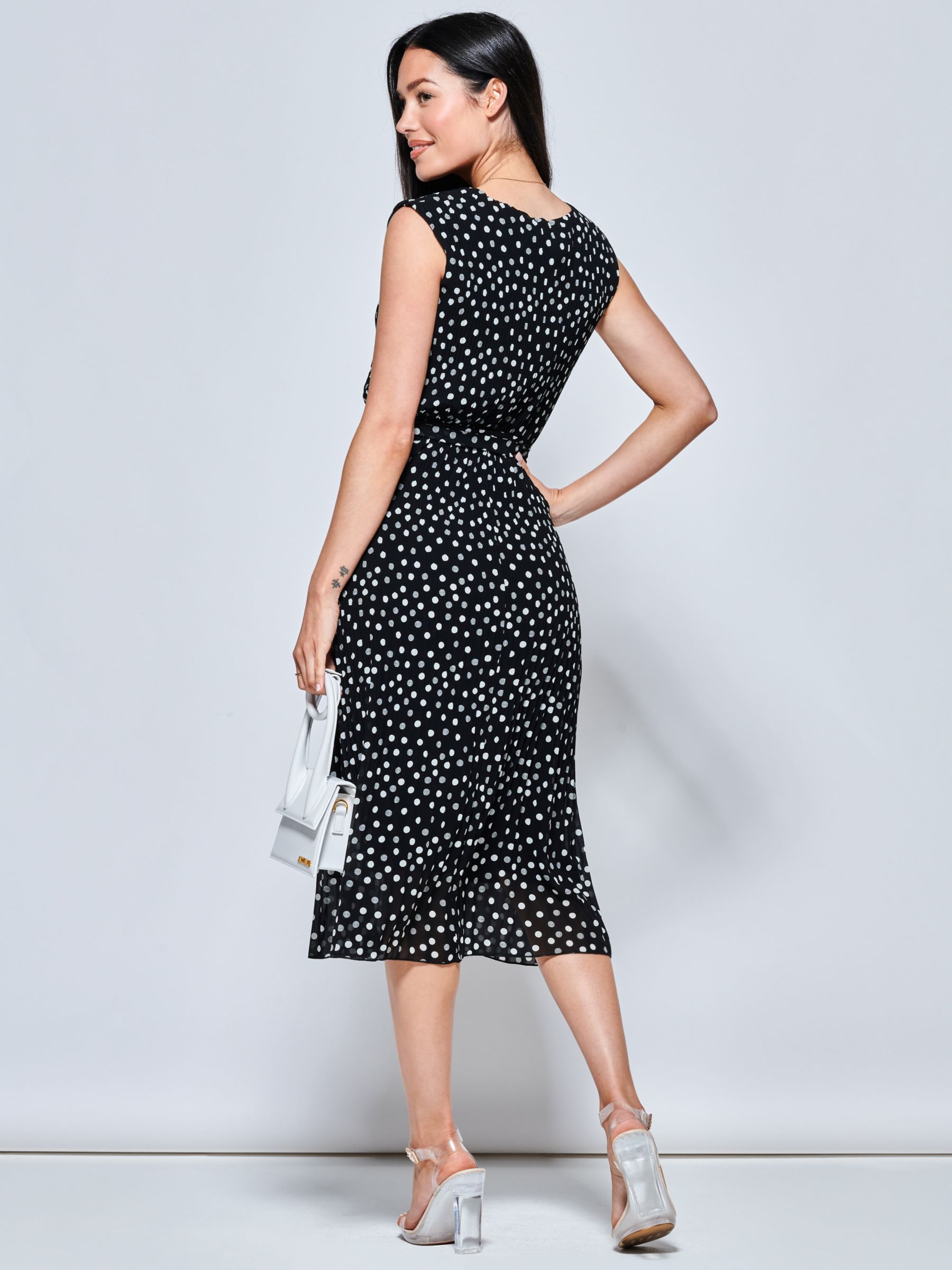 Jolie Moi Haniya Spot Midi Chiffon Dress, Black at John Lewis & Partners