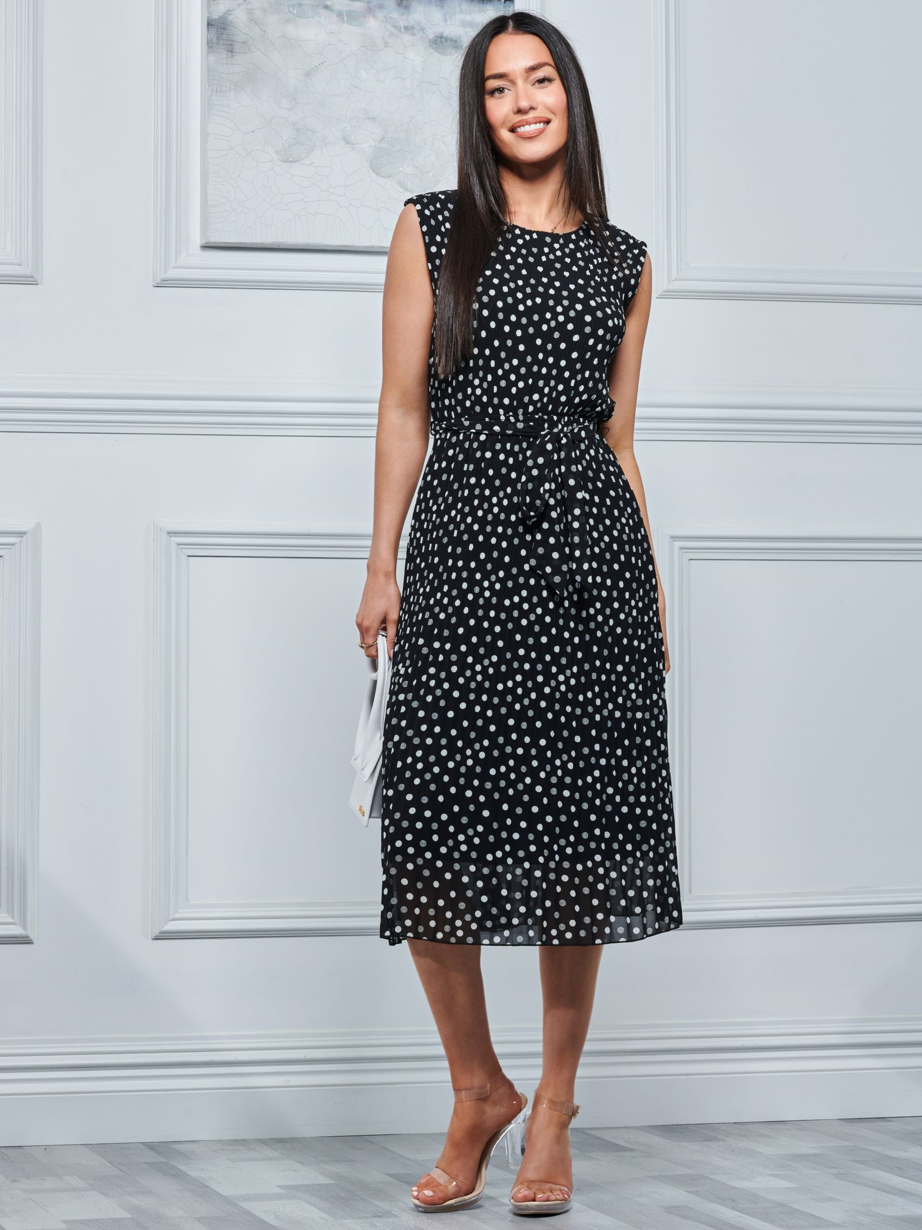 Buy Jolie Moi Haniya Spot Midi Chiffon Dress, Black Online at johnlewis.com