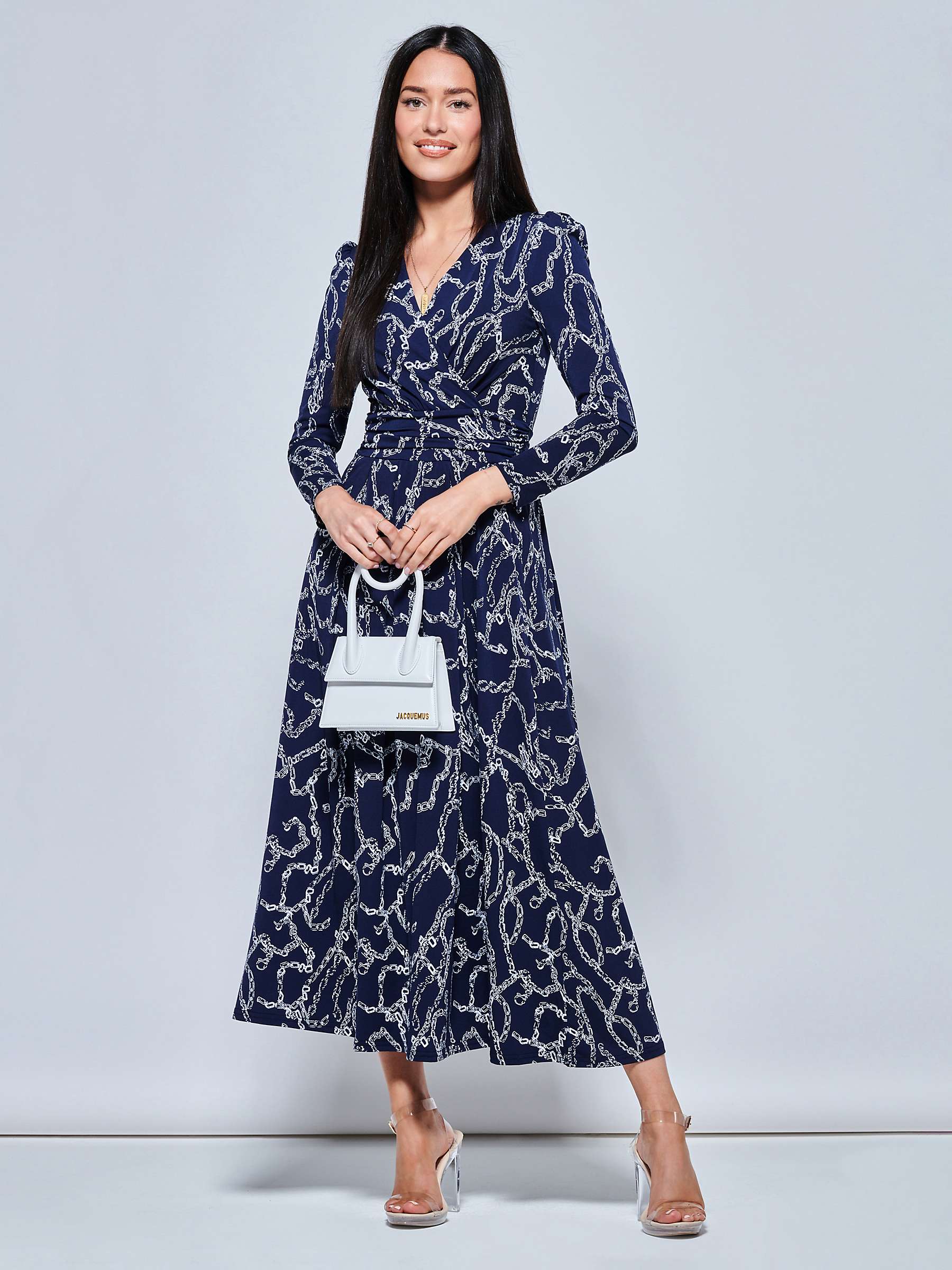 Buy Jolie Moi Chain Print Long Sleeve Maxi Dress, Navy Online at johnlewis.com