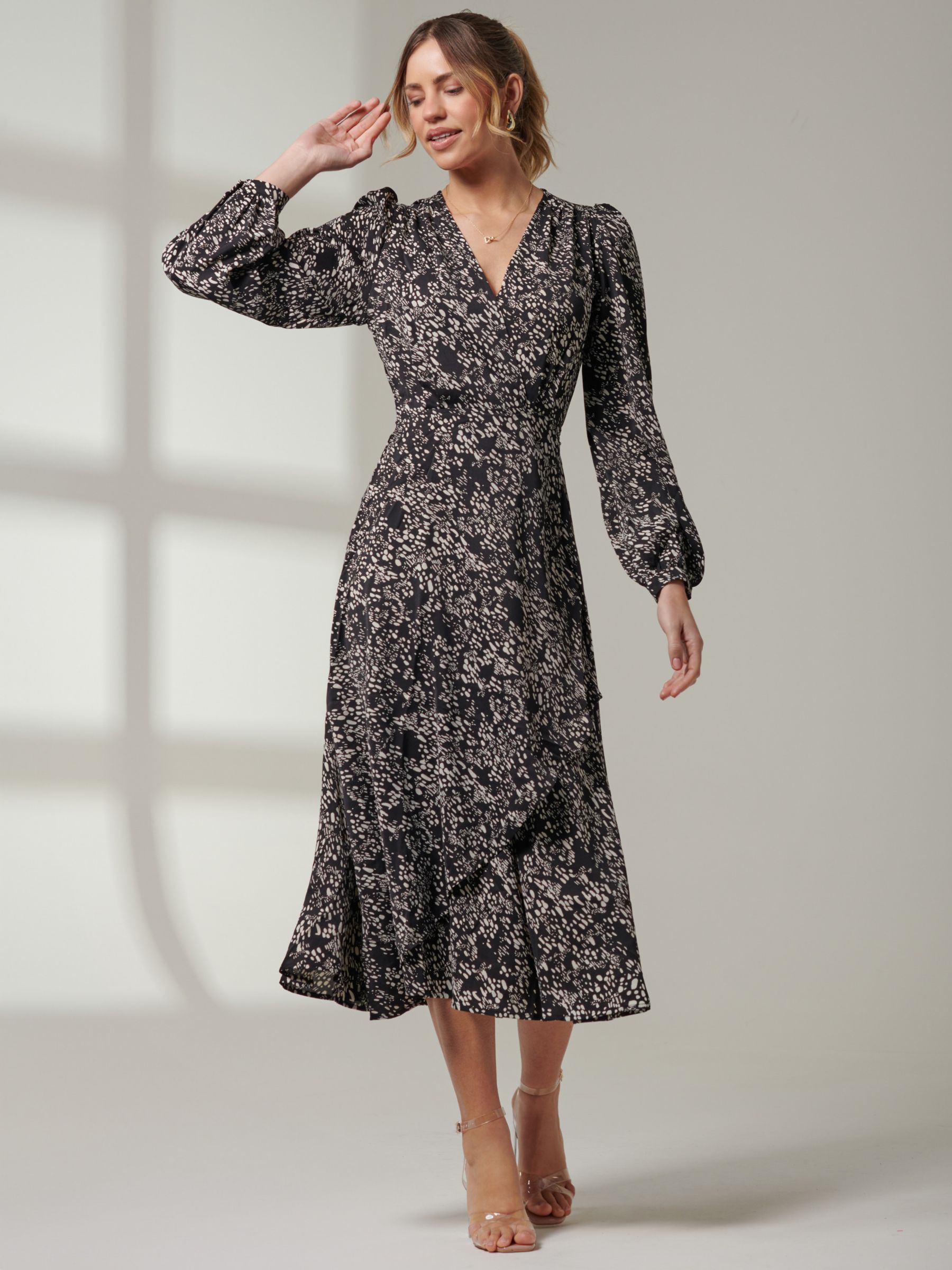 Buy Jolie Moi Spot Print Crepe Wrap Midi Dress, Black/Multi Online at johnlewis.com