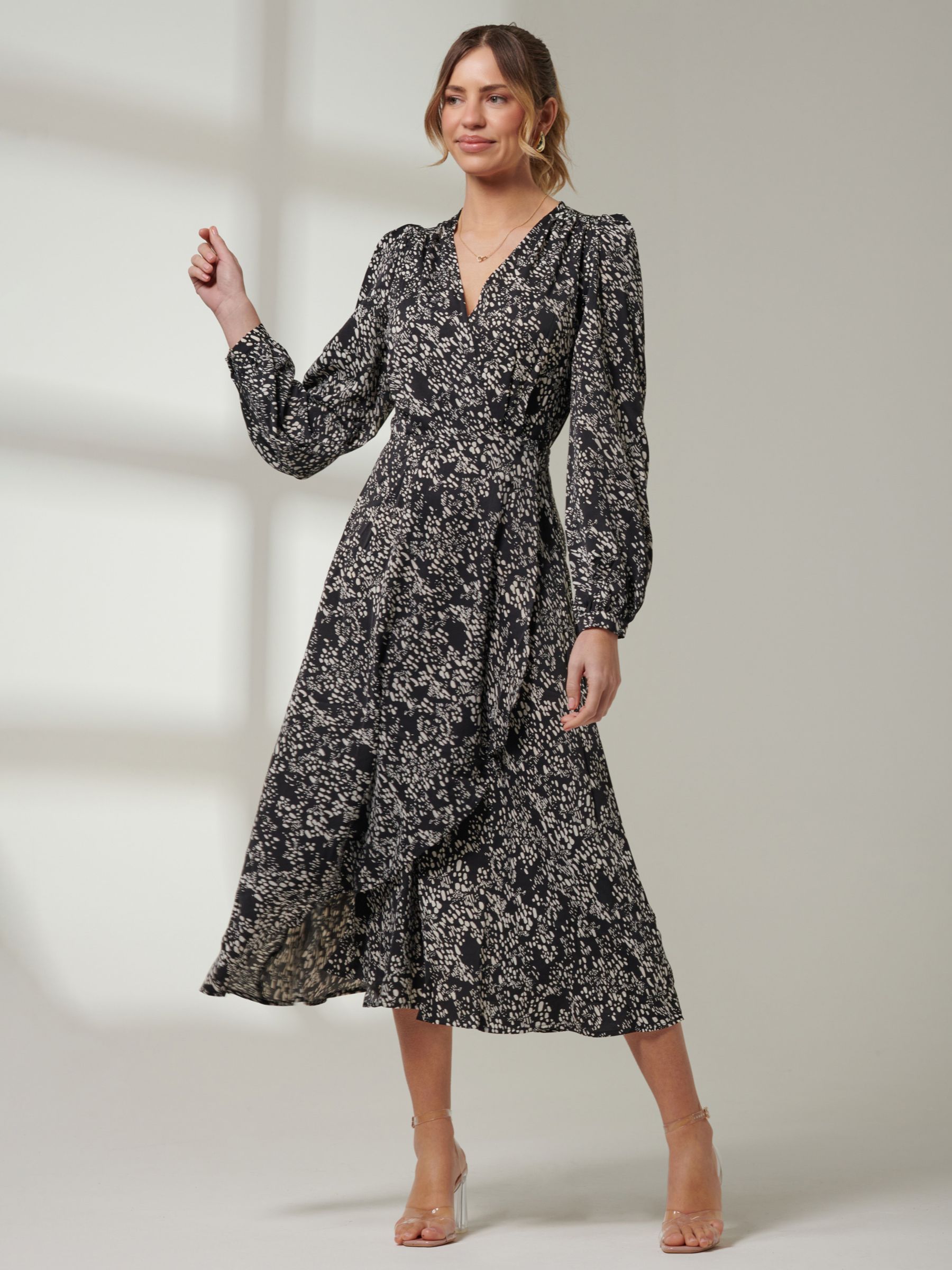 Buy Jolie Moi Spot Print Crepe Wrap Midi Dress, Black/Multi Online at johnlewis.com